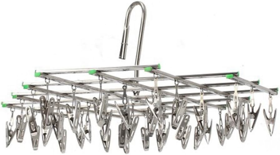 Stainless Steel Laundry Clothes Drying Rack Hanger, Multi Function Foldable Portable Travel Hanging Rack Hook, 35 Clips for Socks, Cloth Diapers, Towel, Underwear, Scarf, Panties, Gloves etc.