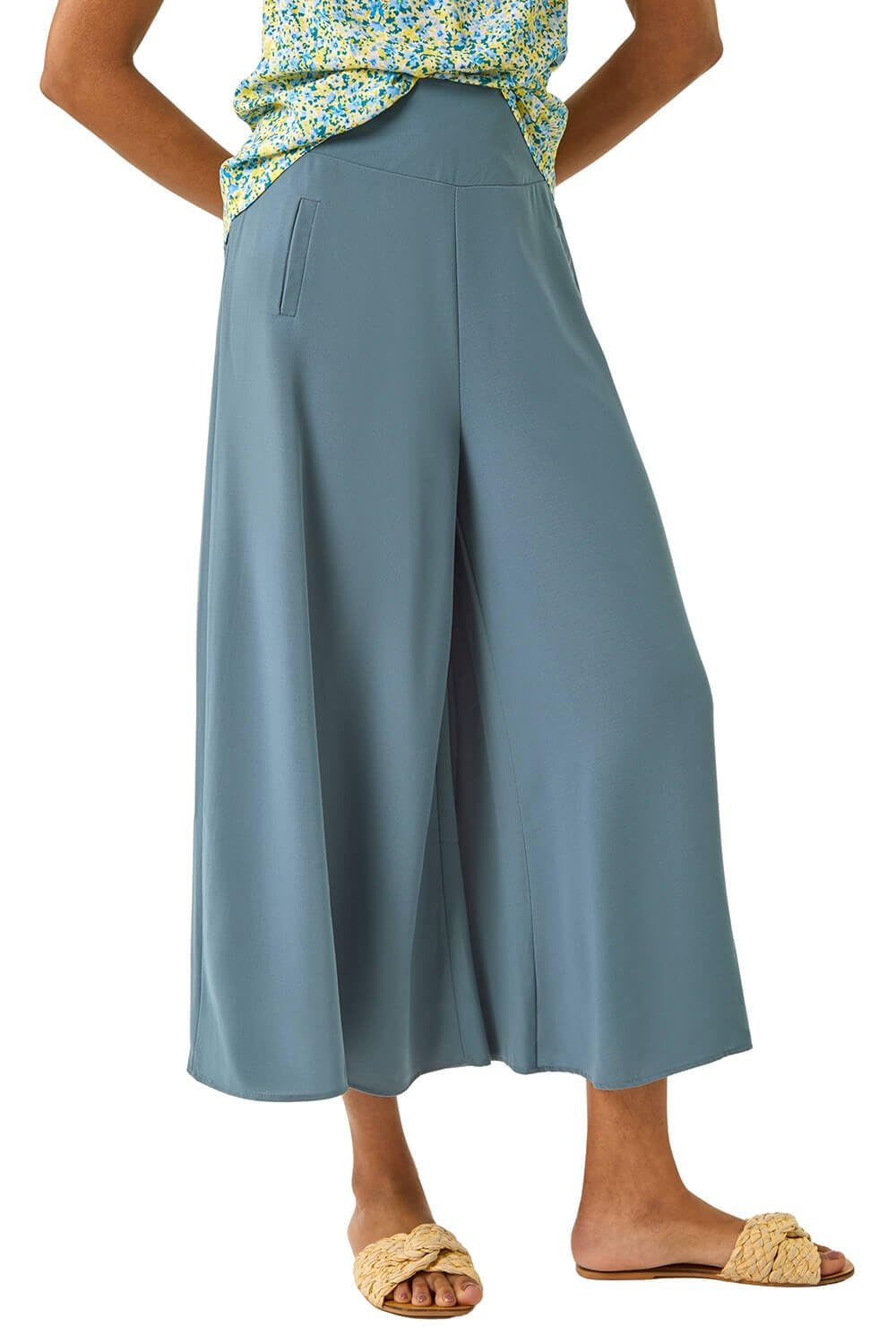 Roman Women's Pale Blue Palazzo Culotte Wide Leg Trouser In | Size: 18