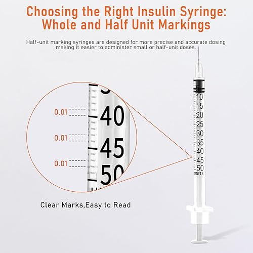 Miniatura 2 de Jeringa 31G de 0.5cc 14 pulgada (0.236 in) con aguja, envuelta individualmente, paquete de 100