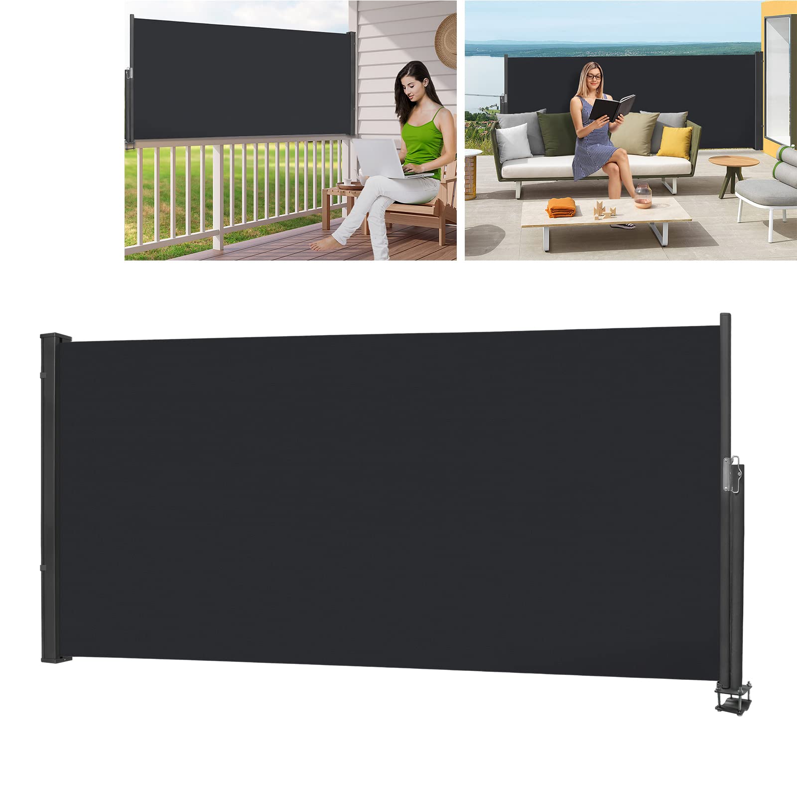 YRHome Markiza boczna, wysuwana, 120 x 300 cm, ochrona przed wzrokiem, nieprzejrzysta, ochrona przed wiatrem, ochrona przed spojrzeniami i wiatrem, markiza na ścianę boczną, na balkon, do ogrodu, na
