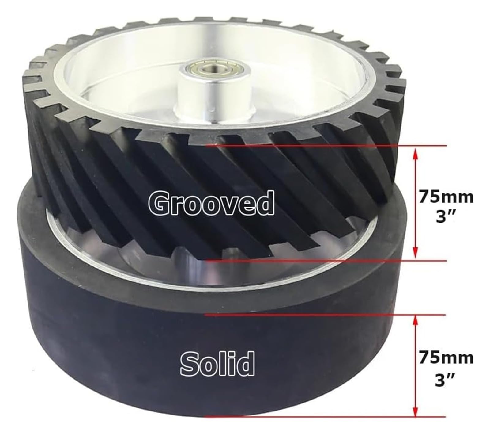 Meuleuse à bande 300 * 75 mm, roue de contact en caoutchouc à équilibrage dynamique(Grooved,For 6204 Bearings)