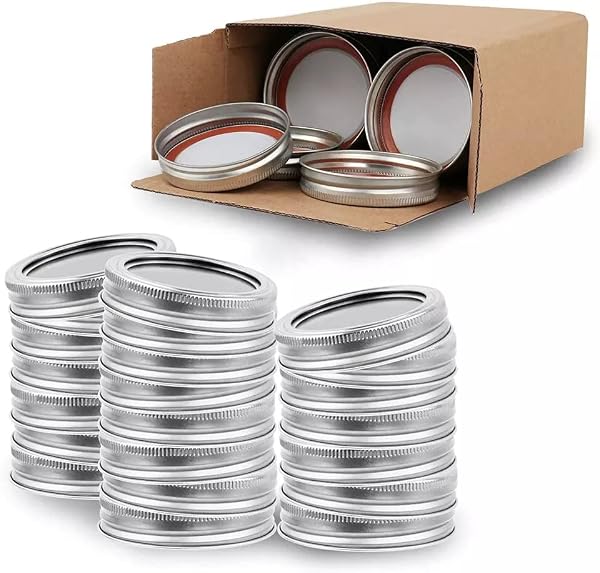 M MACIBOI 100 Pcs Premium Regular Mason Jar Lids and Bands Set Split-type Canning Lids for Jars, Kerr Jars Lids, Leak Proof Food Grade Material, 100% Fit & Airtight for Regular Mouth (70mm, Silver) by M MACIBOI - Used condition - US$21.26