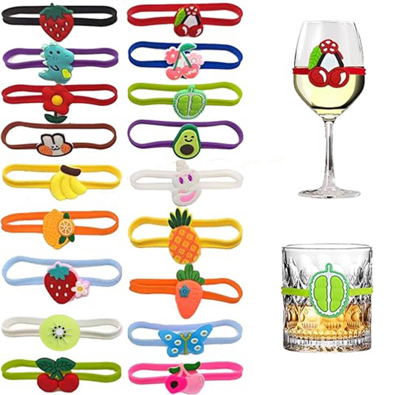 bjsdkff 18Pcs Wine Glass Markers, Silicone Drink Markers Funny For Wine Glasses, Glass Cup Wine Glass Bottle Strip Tag Marker, Suitable for Bottle