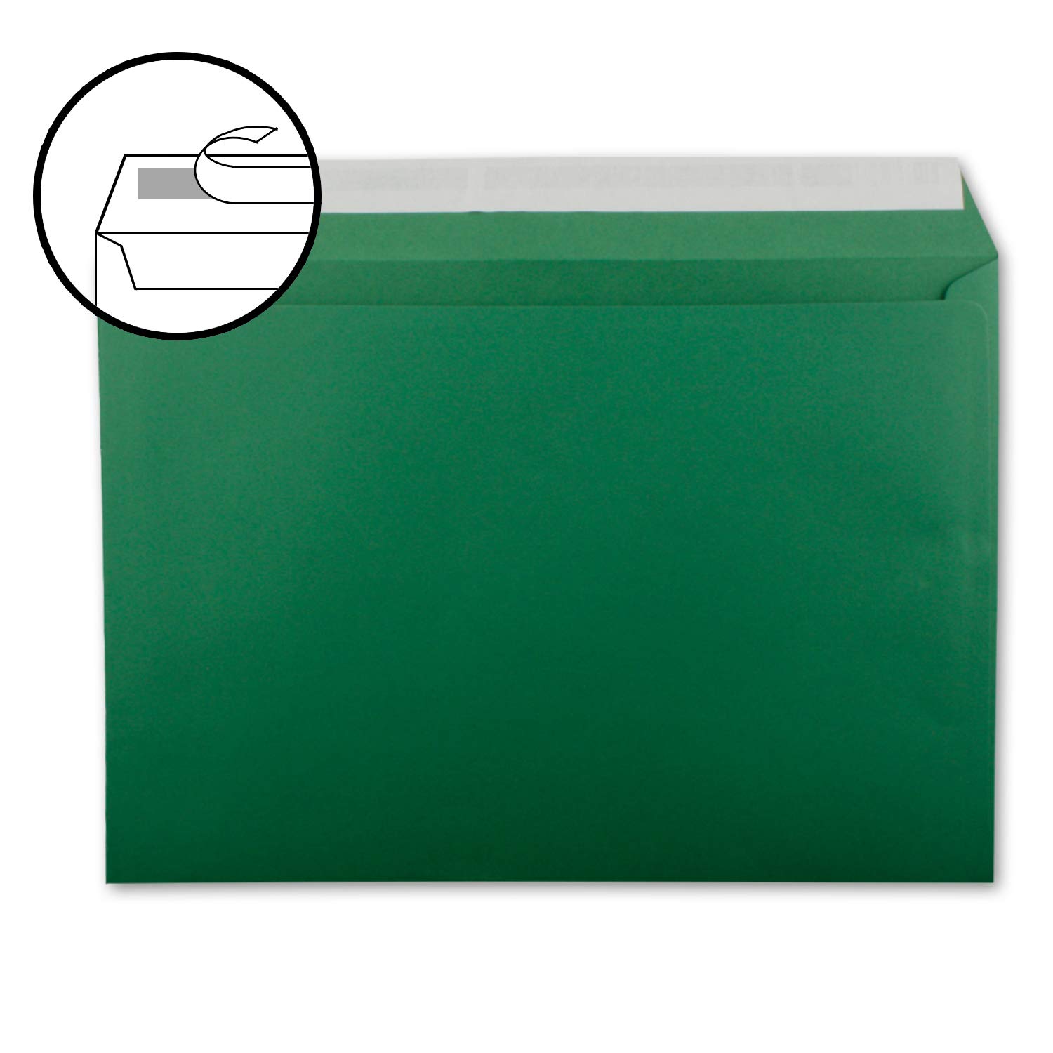 Zestaw 100 pojedynczych kartek XXL w formacie DIN A4 (21 x 29,7 cm), w zestawie koperty w formacie DIN C4 – ciemnozielona – koperty z zaklejaniem – do wysyłki kartek z życzeniami, dokumentów i bonów
