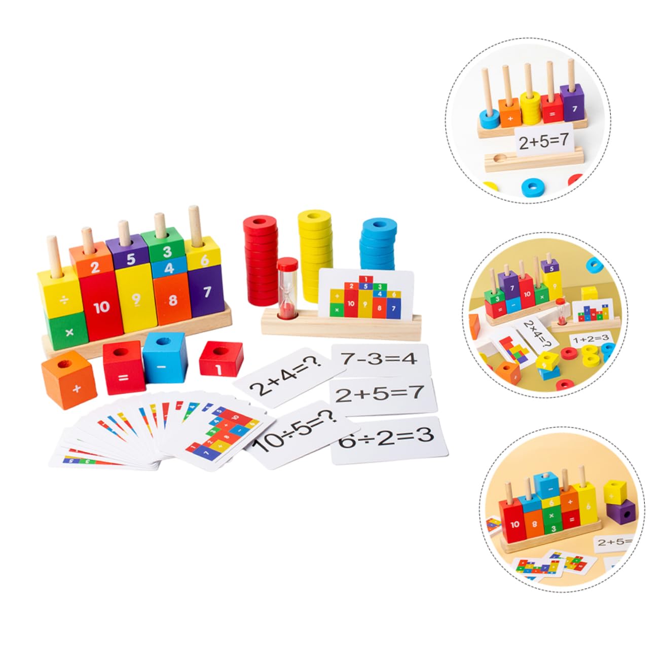 WOONEKY Buntes Holzspielzeug Zahlenrechnen mit Zahlen und Rechenzeichen Sicheres Langlebiges Montessori Lernspielzeug für Vorschulkinder zur Spielerischen der Mathematikfähigkeiten