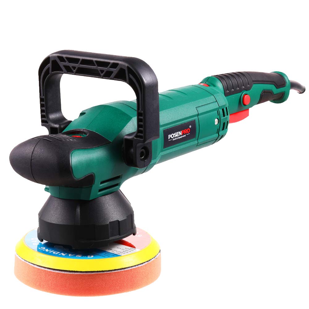 POSENPRO Dual Action Polisher Kit, Random Orbit Car Polisher and Buffers 900W Car Polishing Machines 6 Variable Speeds Orbital Sander Machine Soft Start 150MM Base Detachable U-Handle