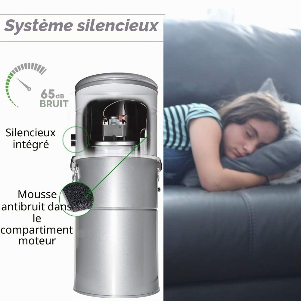 OVO OVO-700ST-35H Système d'aspirateur Central Puissant de 700 Airwatts, Filtration Hybride (avec ou sans Sacs jetables) 35 l ou 9,25 gallons à Chargement par Le Bas, Blanc