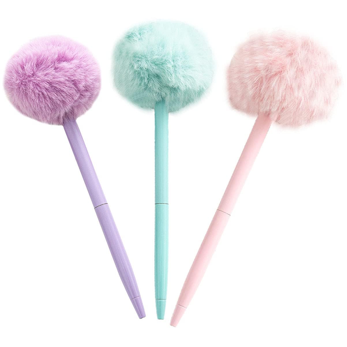 IXIGER plush Pens, Cute Fluffy Ball Top Pens,gift feather Colorful Fluffy Ball Pen for Easter and Party Supplies,3 pcs fun fluffy Hairball ballpoint pen(Pink,Purple,Light Blue)