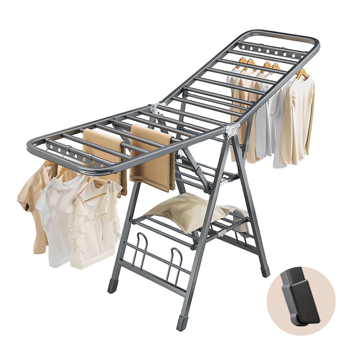 ASDFGHBJ 3-Tier Clothes Drying Stand,150/180cm Width Carbon Steel Clothes Drying Rack, Foldable Laundry Clothing Hanging Dryer Racks for Indoor Outdoor Use (180cm)