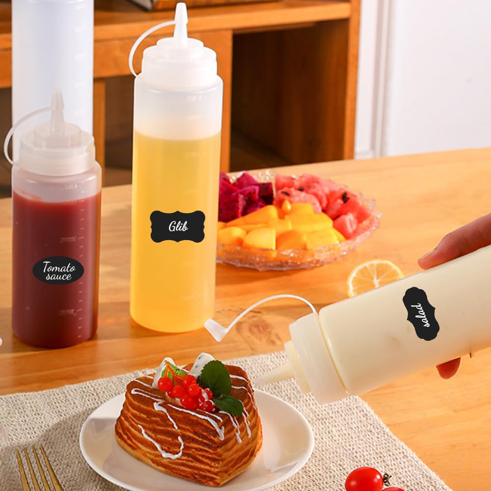 Biberon Cocina,5 Piezas Biberones Cocina 250ml,con 2 Escala, Bpa Sin Fugas, a Prueba de 2 Hojas de Papel de Etiqueta, para Ketchup, Mostaza, Mayonesa, Aceite de Oliva (8 OZ)
