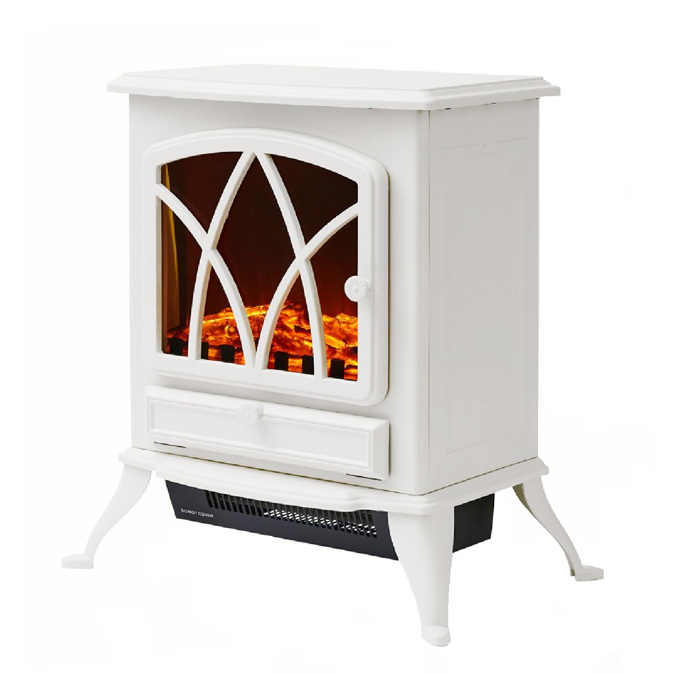 Warmlite White Stirling Portable Electric Fire Stove Heater With Realistic Led Flame Effect, Adjustable Thermostat, Overheat Protection, 2000W, Wl46018w