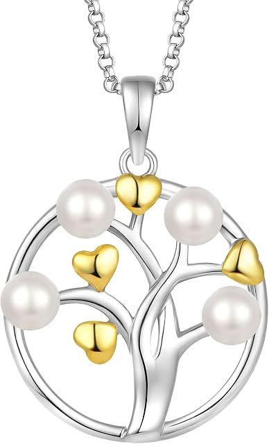 JO WISDOM Women Pearl Necklace,925 Sterling Silver Pendant Necklace with 3A Cubic Zirconia,Jewelry for Women