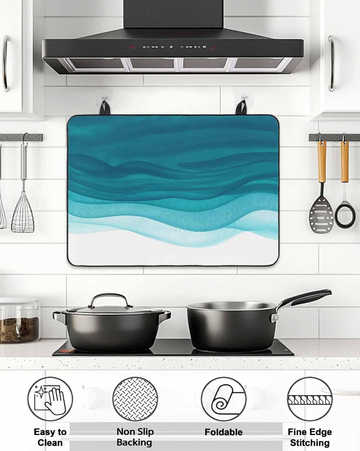 Stove Top Cover Ombre Turquoise Waves Stove Cover for Electric Stove Top Abstract Gradient Color Glass Cooktop Covers Anti-Slip Mat Heat Resistant Countertop Protector Kitchen Decor 31"x24"