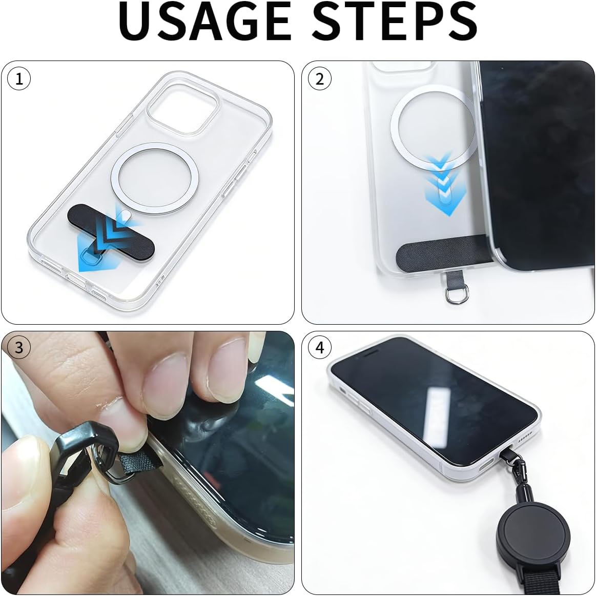 2Pack Anti theft Phone Tether, Retractable Phone Lanyard with Steel Cable, Locking Carabiner & 360° Swivel, Universal Phone Tether Tab for Outdoor Skiing Hiking Climbing Fishing, Black