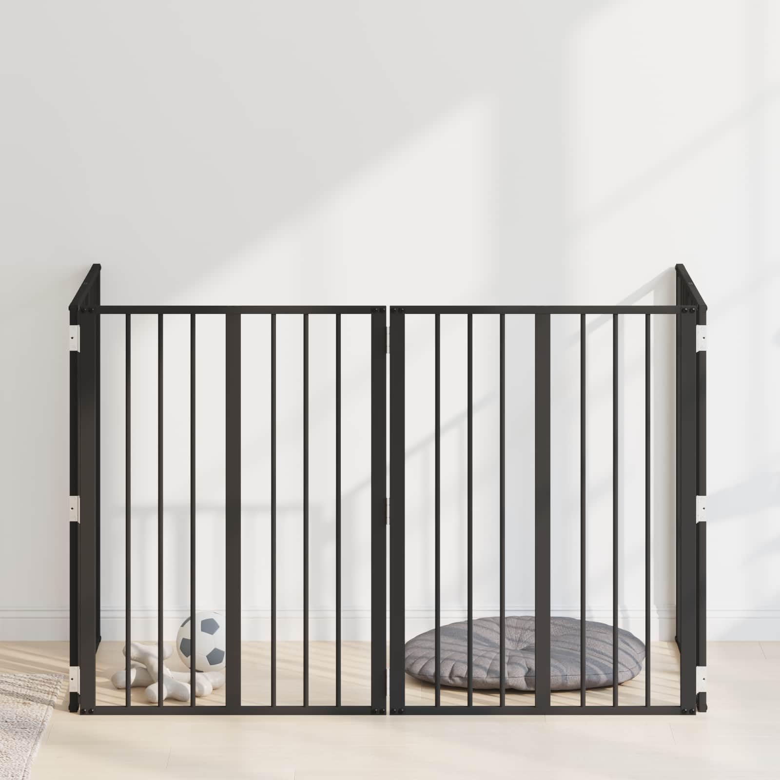 Recinzione per cani, 4 pezzi, nero, 241 x 80 cm, in acciaio | Barriera modulare per soggiorno e corridoio: flessibile adattabile, pieghevole e particolarmente facile da pulire per cani di