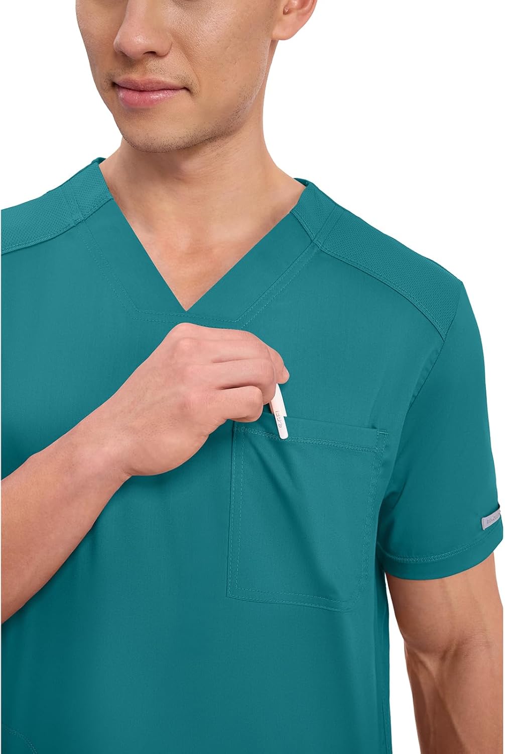 Cherokee Men's V-Neck Scrub Top with Mesh Yoke and Side Panels for Extra Breathability WW603 - Image 2