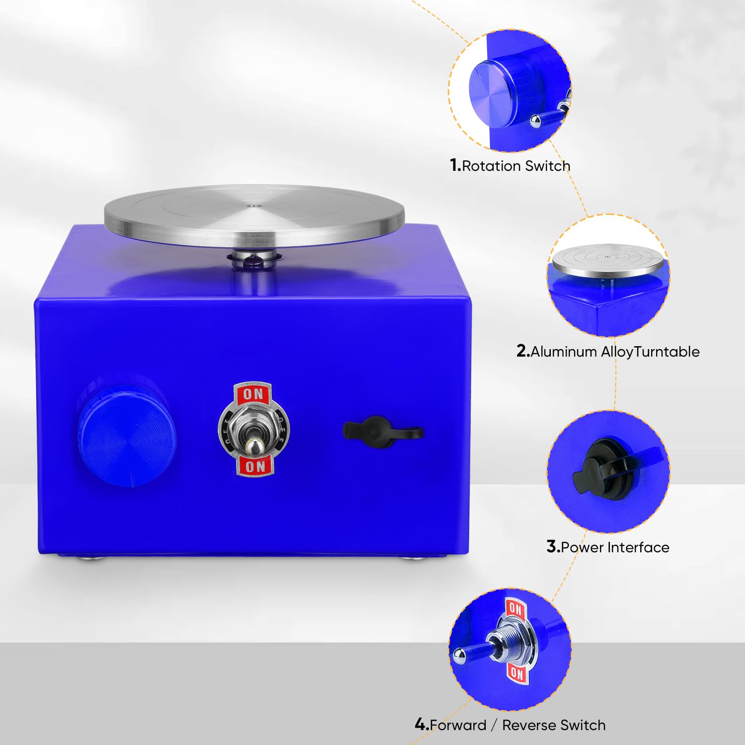 Mini torno de alfarería 6,5 cm 10 cm 30 W 0-300 rpm torno de alfarería eléctrico con pedal extraíble (azul)