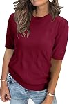 Arach&Cloz 2026 Chandails de printemps d'été femmes Puff Short Sleeve Tops Col d'équipage Pull en tricot léger Chemise robe Blouse
