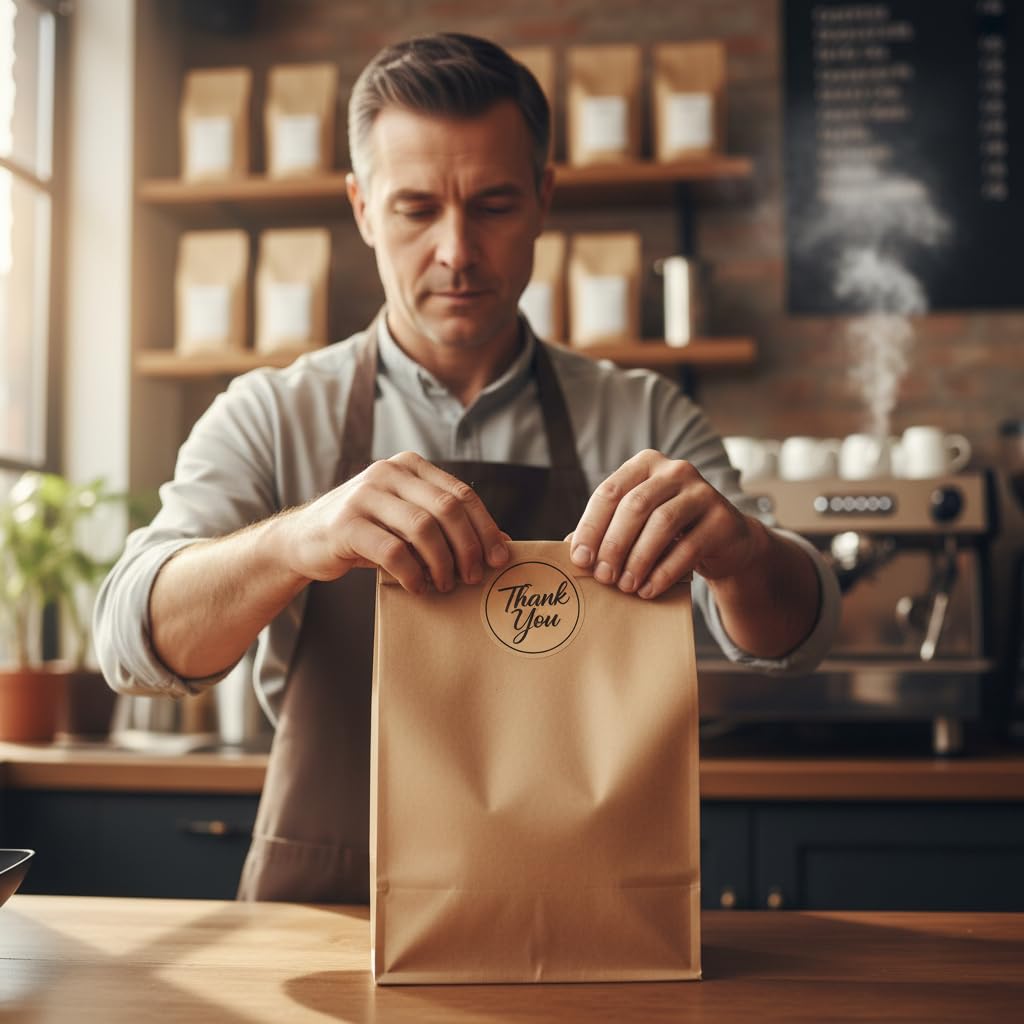 Rotolo di 500 adesivi di ringraziamento – Etichette rotonde in carta kraft da 3,8 cm con scritta nera – Adesivi autoadesivi per imballaggi di piccole imprese, sacchetti di carta, scatole regalo buste