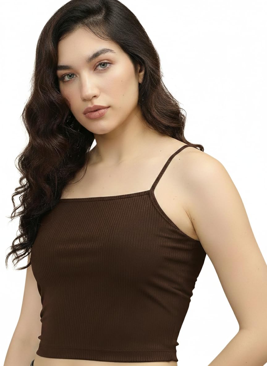 istyle can Women Solid Ribbed Square Neck Spaghetti Crop Cami-picture-34