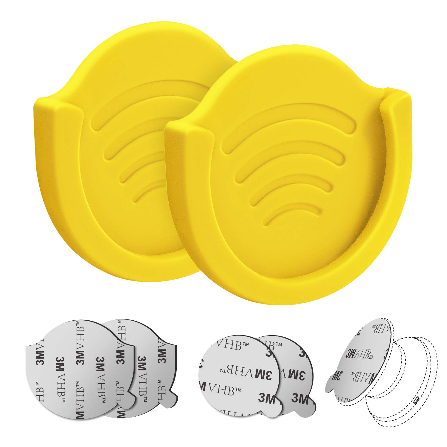 pop-tech2 Pack Socket Car Mount, Silicone Phone Holder for Collapsible Grip Users with 3M Sticky Adhesive Replacement Used on Wall, Dashboard, Mirror, Desk, Home, Door, Office Yellow