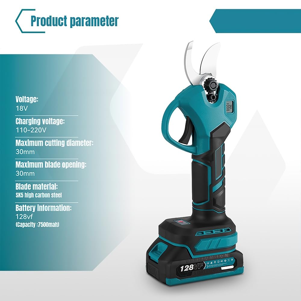Akku Astschere für Makita 18V Akkus, Elektrische Gartenschere 30 mm, Elektrische Astschere mit 2 x 7500mAh Akkus, Gartenschere mit Display, Astscheres Akku für Gartenarbeit und Baumschnitt (30MM)