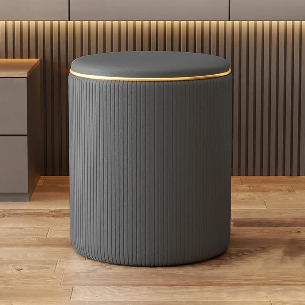 Shally Dogan Pouf Sgabello Contenitore con Rivestimento in Ecopelle Tramato, Poggiapiedi Sedia con Seduta Imbottita per Arredamento Interno, Cucina, Soggiorno, Salotto, Camera da Letto (Grigio)