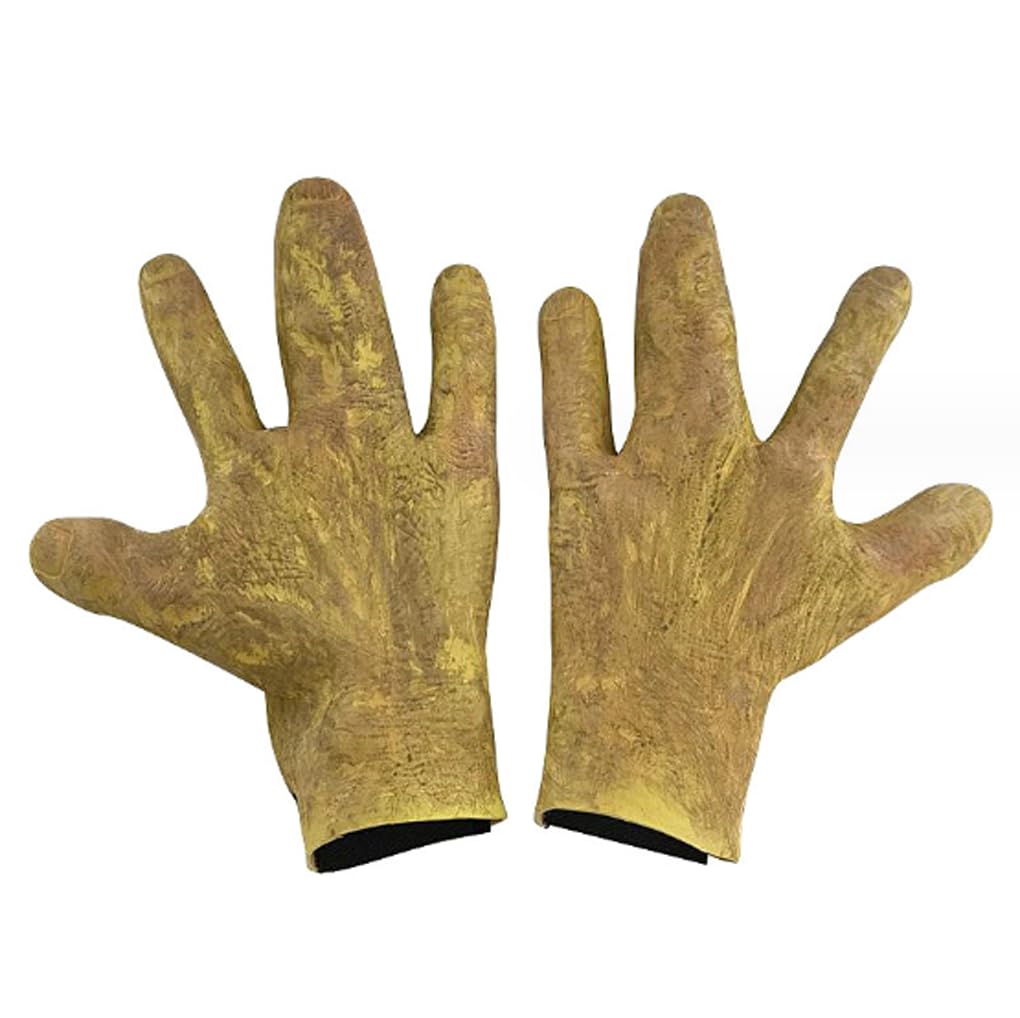 OhMill Adults Halloween Alien Hands Horrible Latex Gloves Funny Handwear Claws Props for Cosplay Halloween Party Gloves for Men Women, Yellow