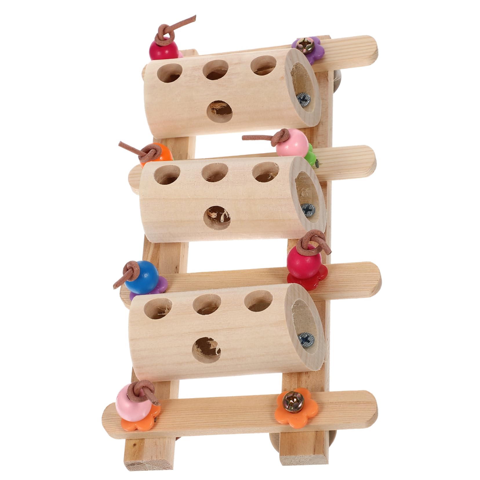 INOOMP Wooden Hanging Parrot Foraging Toy and Bird Cage Food Feeder with Balanced Design to Prevent Negative Behaviour and Develop Coordination, for Gym Or Bird Cage Use