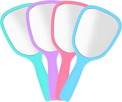 MIDELONG Handheld Mirror Small Hand Mirror with Handle Compact Travel Makeup Mirror Handheld Cosmetic Personal Mirror Portable Vanity Mirror (Blue, Green, Pink, Purple,4 Pcs)