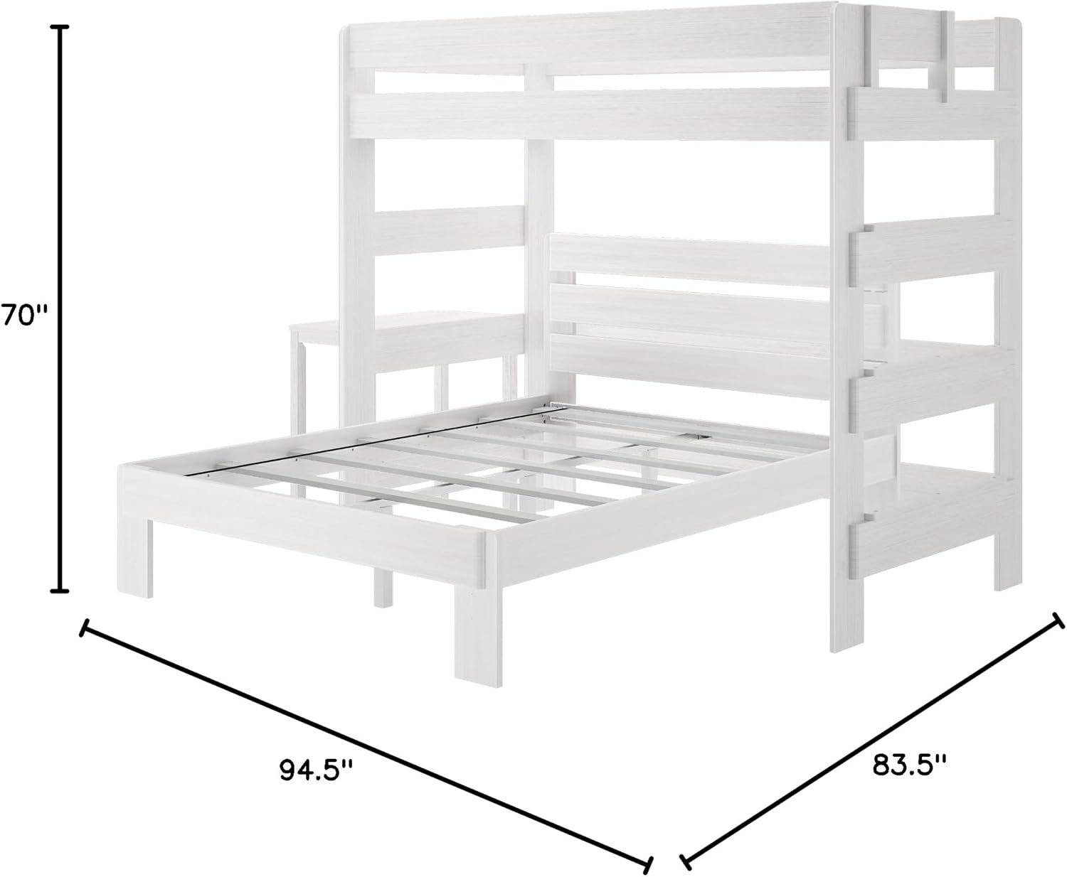 Max & Lily Modern Farmhouse Bunk Bed, L Shape Twin-Over-Queen Bed Frame For Kids With Desk, White Wash
