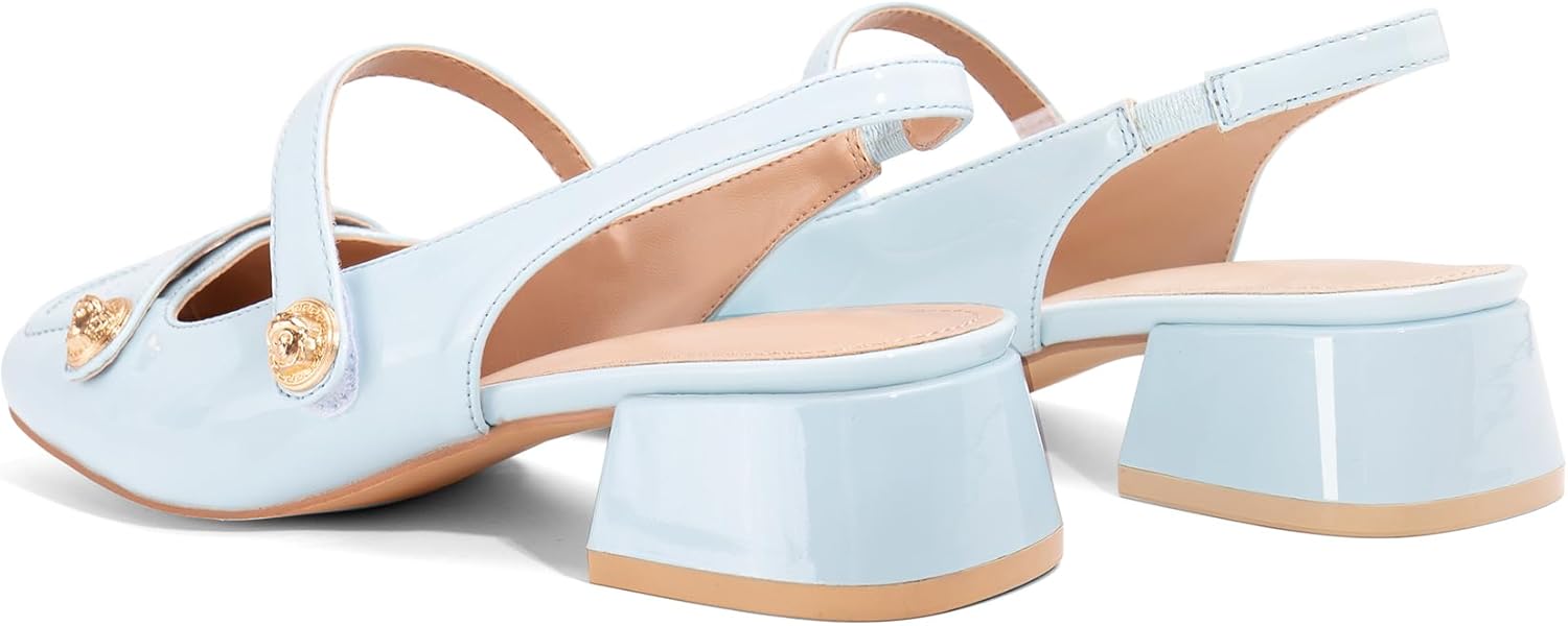 Slingback Mary Jane Heels for Women Low Block Heel Closed Square Toe Pump Shoes Heels Classic Daily Office Dressy Shoes