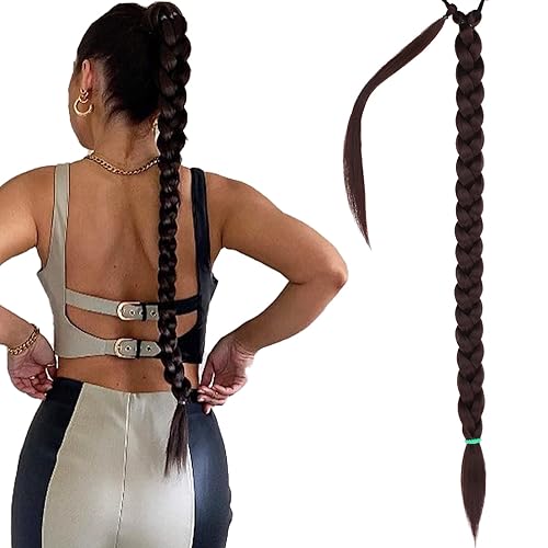 Xtrend Extensiones de cabello sintético suave y natural pretrenzadas, con banda elástica y mechón envolvente, cola de caballo pretrenzada, 34