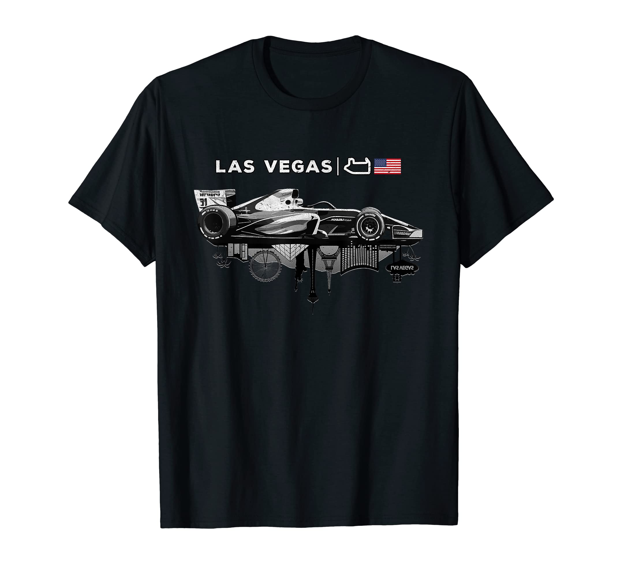 Formula Racing Open Wheel Car Las Vegas Circuit USA Flag T-Shirt