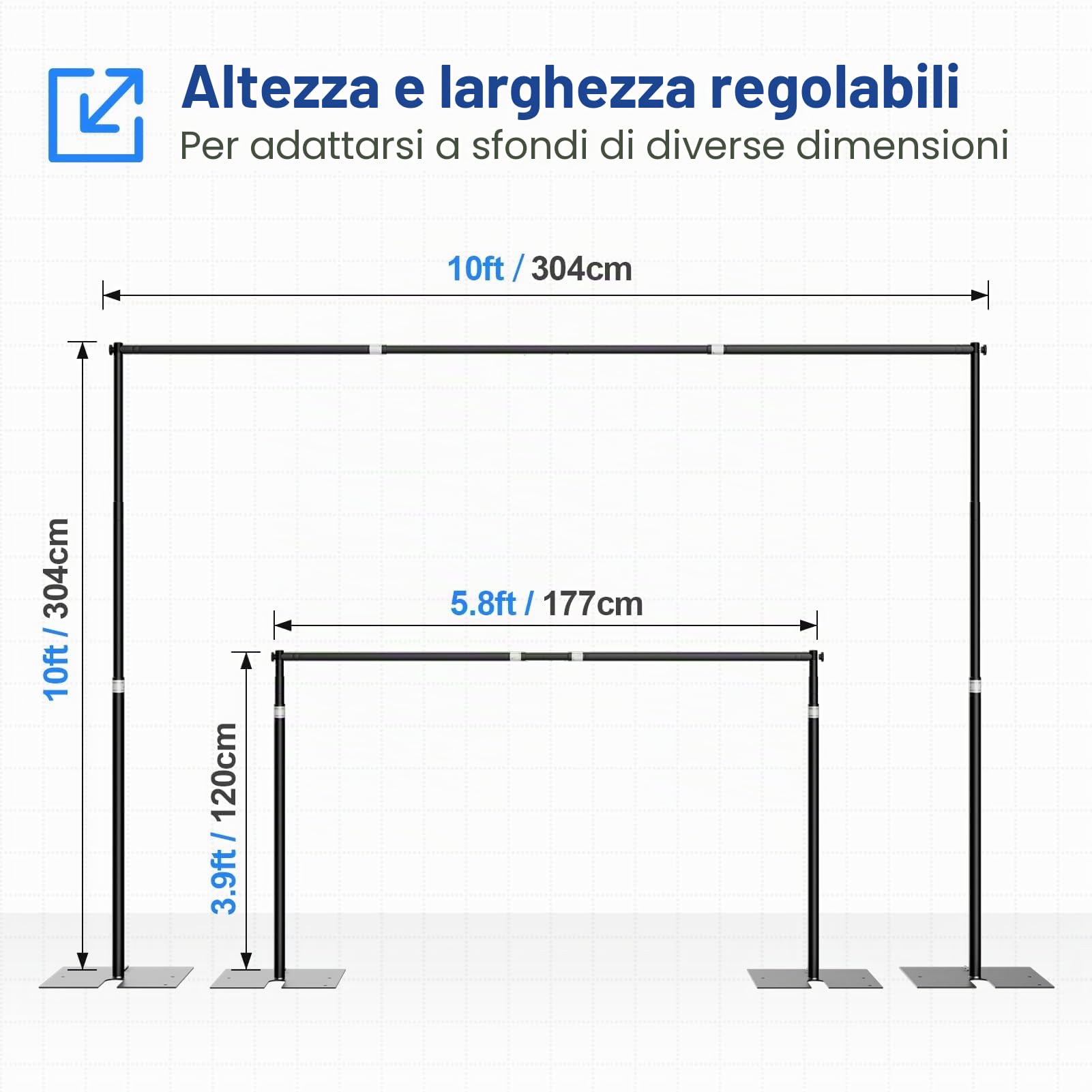 EMART Kit di Supporto per Sfondo 3 x 3 m, Cornice Resistente con Base in Acciaio Metallico per Feste, Studio Fotografico e Video per Matrimoni