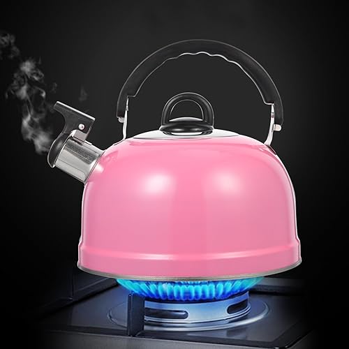 Miniatura 2 de Ciieeo Hervidor de té silbante en la parte superior de la estufa, tetera floral de acero inoxidable rosa con mango ergonómico de tacto fresco,