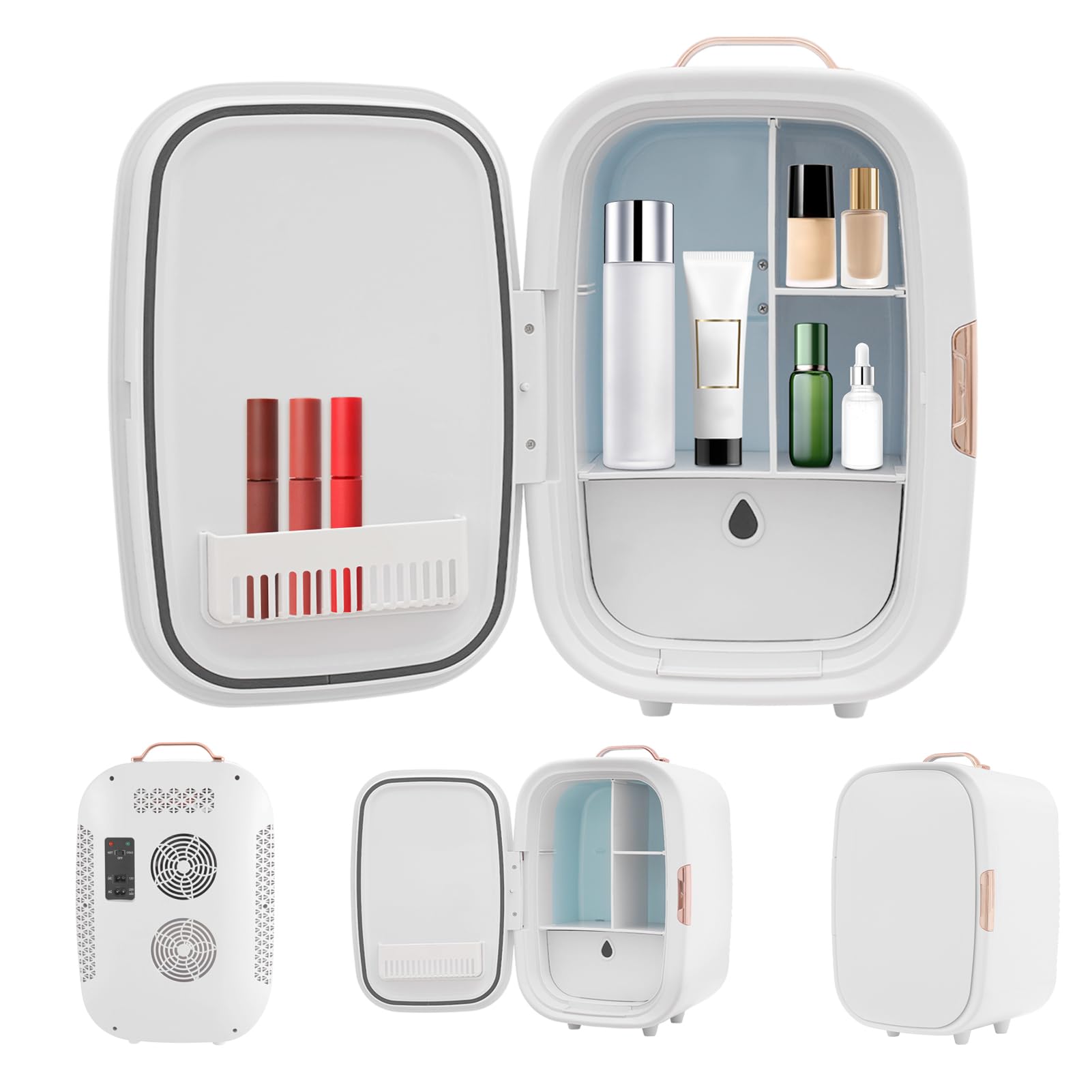 Skincare Frigorífico de 12 L, nevera con control de temperatura, 220 V CA/12 V, cosméticos, frigorífico, pequeño, para dormitorio, cosméticos, leche materna, hasta 60 grados Celsius (blanco)