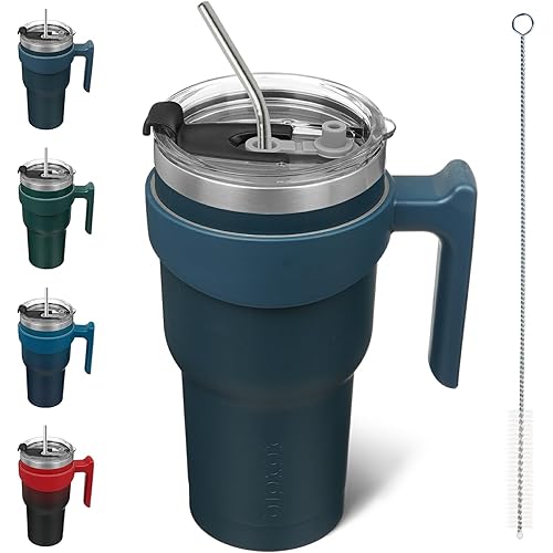 BJPKPK 30oz Stainless Steel Double Wall Insulated Tumbler With Handle And Straw Lid,Navy Blue