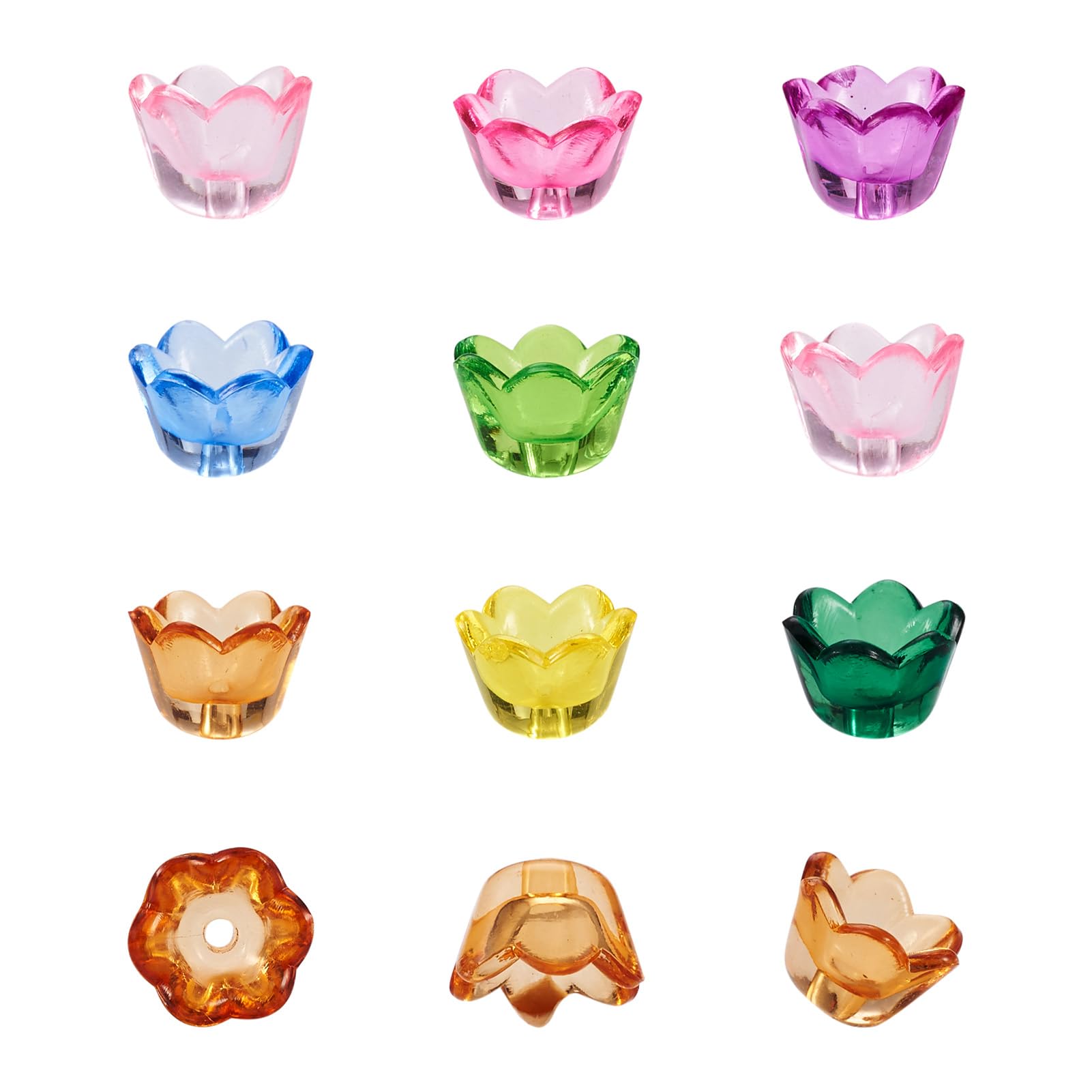 Craftdady 50g Flower Bead Cap Acrylic Tulip Lilf Flower Glossy Transparent End Cap Floral Charm for Jewellery Making Necklace Bracelet Earring