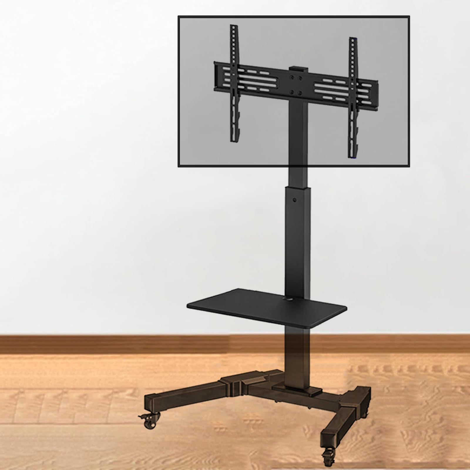 HPTHLY Portable Tv Mobile Stand - Tv Cart Stand With Wheels, Height Adjustable Floor Tv Stand With Storage Tray, For 37-70 In Screens, Max Vesa 400X400Mm, With Cable Bundling