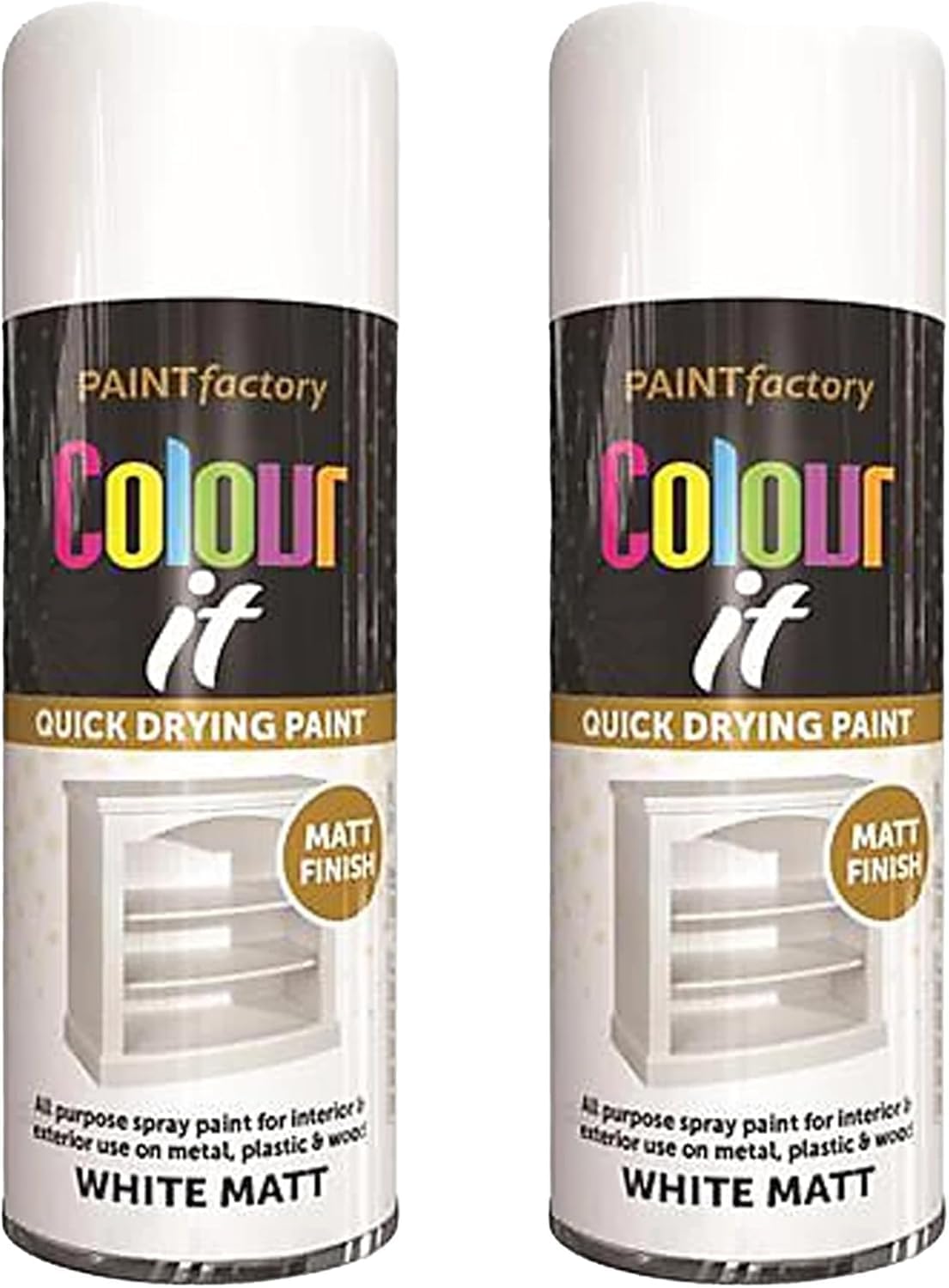 Colour It White Quick Drying Paint, Multi-Surface, Matt Finish, Easy Application, Durable Rust-Resistant, Ideal for Doors, Gates, Railings, Furniture and DIY Projects, 400ml (Pack of 2)