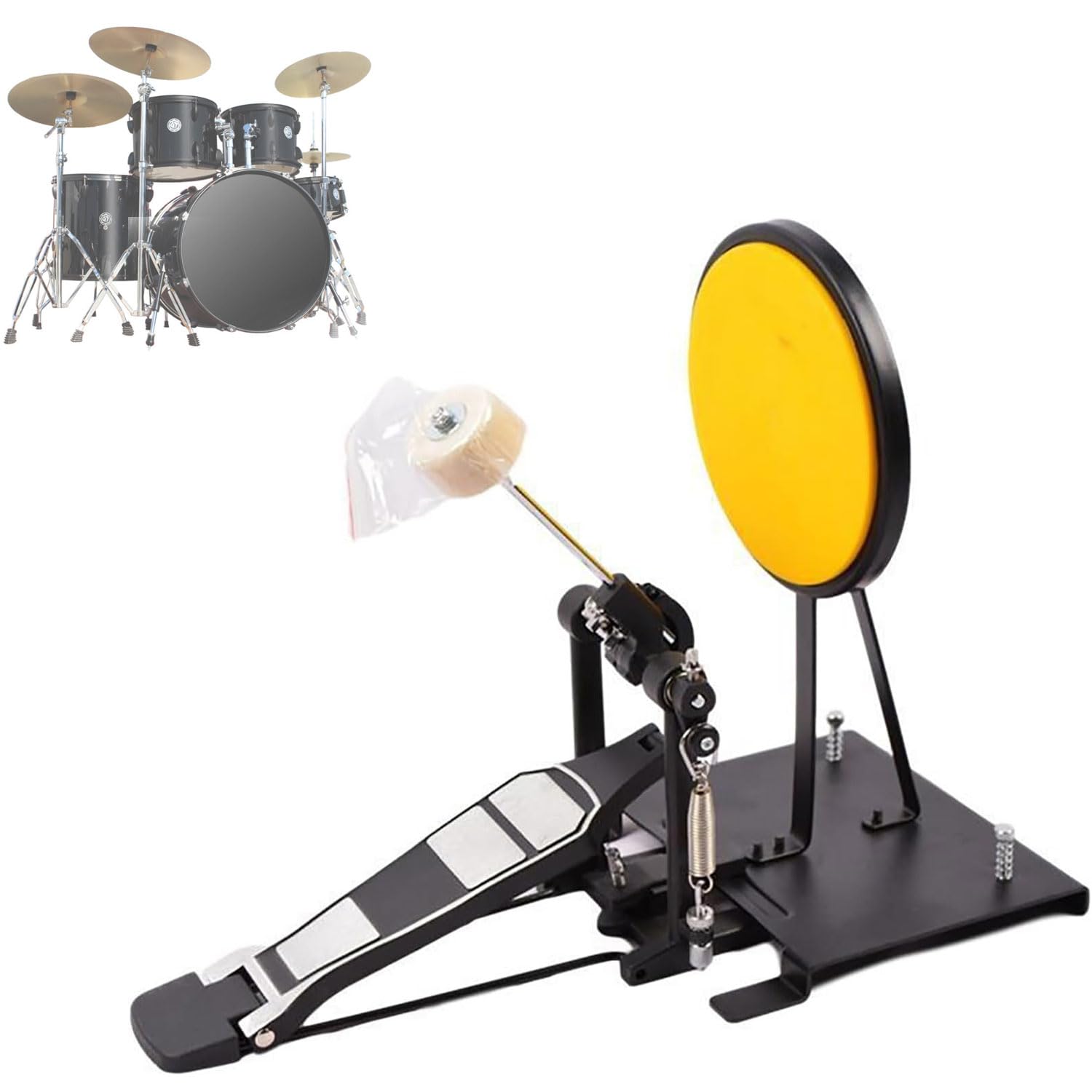 GYKOZY Silent Bass Drum Pedal Beater Set, Single/Double Foot Practice Pad for Jazz Drumming, Includes Pedal Hammer & Trainer, Ideals for Quiet Practice (Yellow)