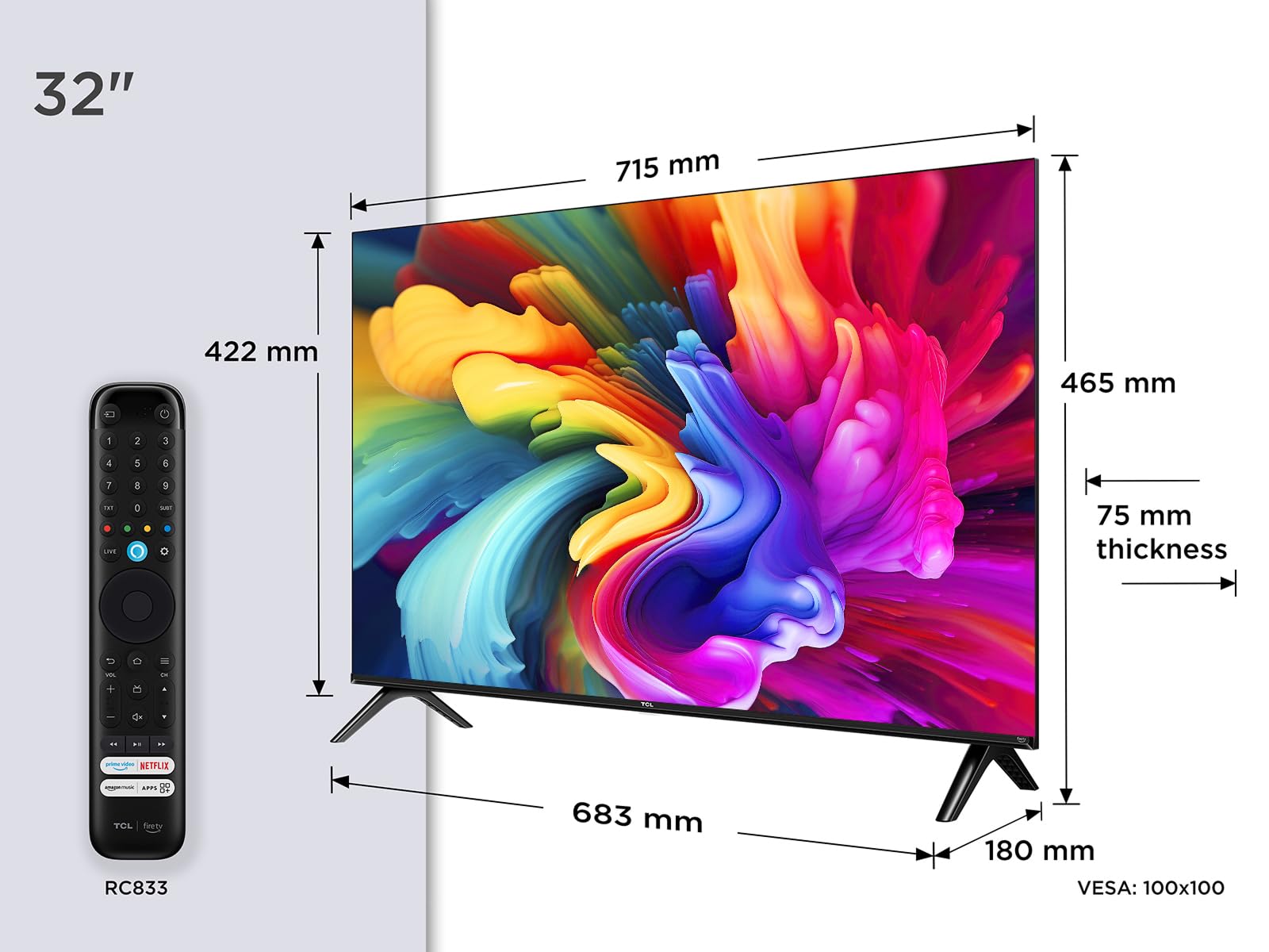 TCL 32SF560 – 32-inch, Full HD Smart QLED Direct LED TV with Fire TV & HDR, Alexa on Demand, Metallic Design, Frameless