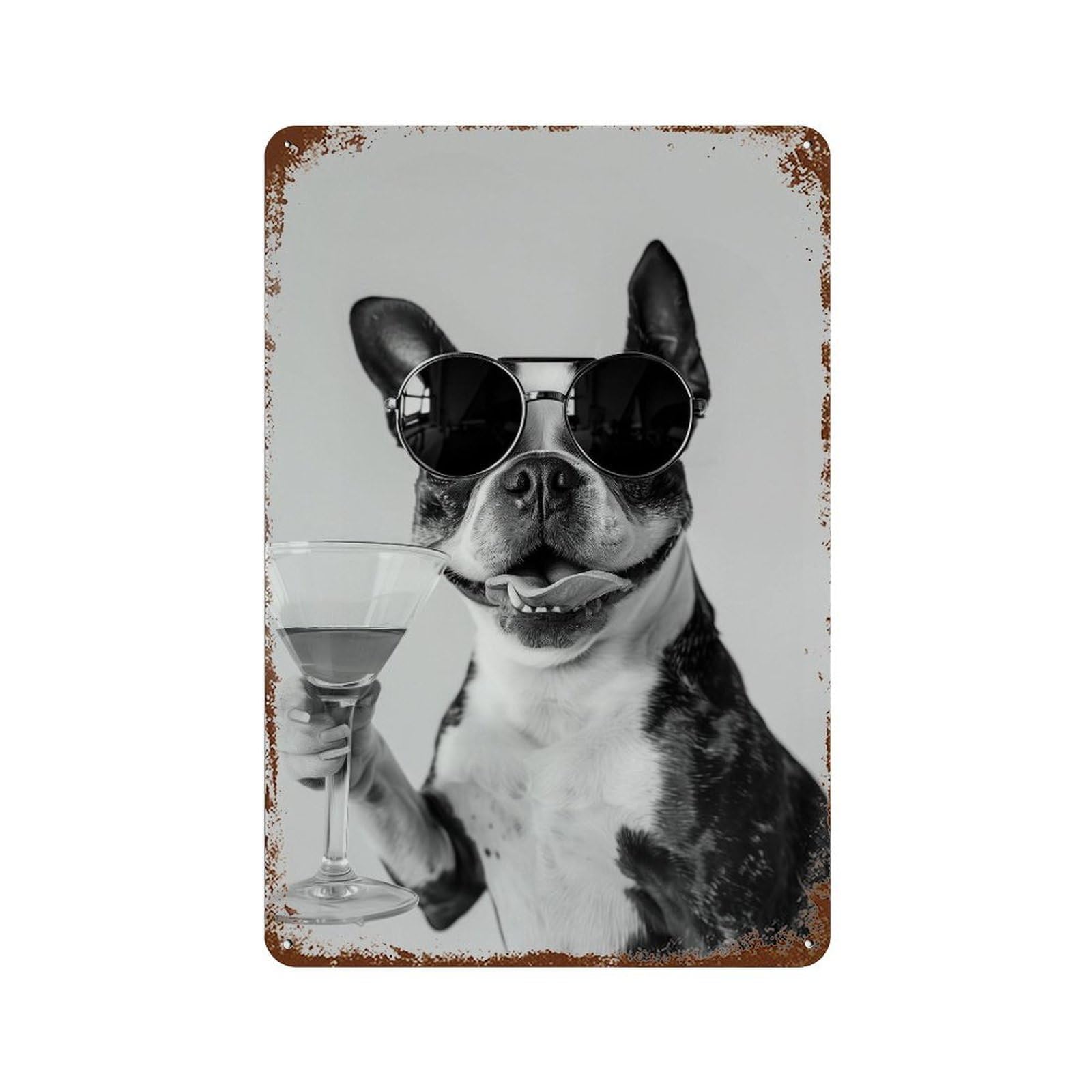 xiaoxiaoshen Boston Terrier Cocktail Print Wall Decor Art Metal Tin Poster Modern Home Decor Art Home Bar Shop Decorations Vintage Sign 30x20cm