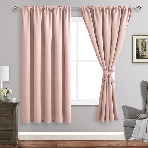 JIUZHEN Cortinas opacas de color rosa rubor para dormitorio, con aislamiento térmico, oscurecimiento de la habitación, reducción de ruido, 70 x 63