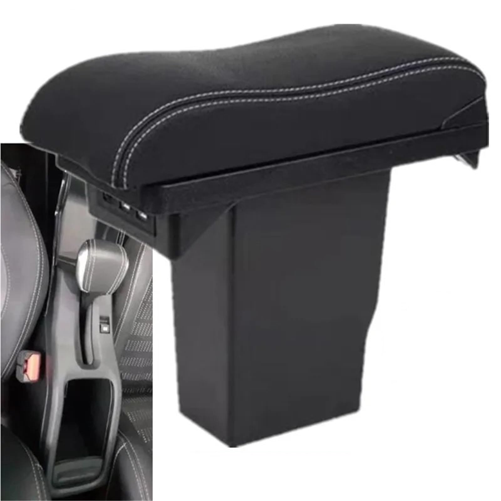 Reposabrazos Central Para Peugeot 2008 2012-2018, Reposabrazos Caja De Almacenamiento Para Coche Con Carga USB Apoyabrazos capa Doble Caja(A Black white 3USB)