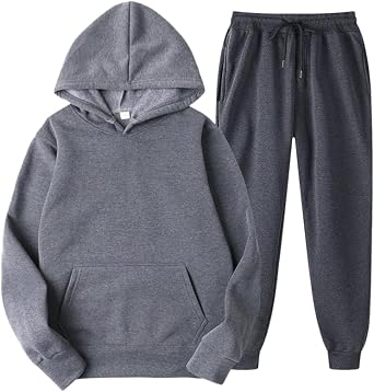 Tracksuit 2 Piece Hoodie Solid Color Classic Hoodies and Loose Comfy Sweatpants Suit Casual Athletic Sportswear Set