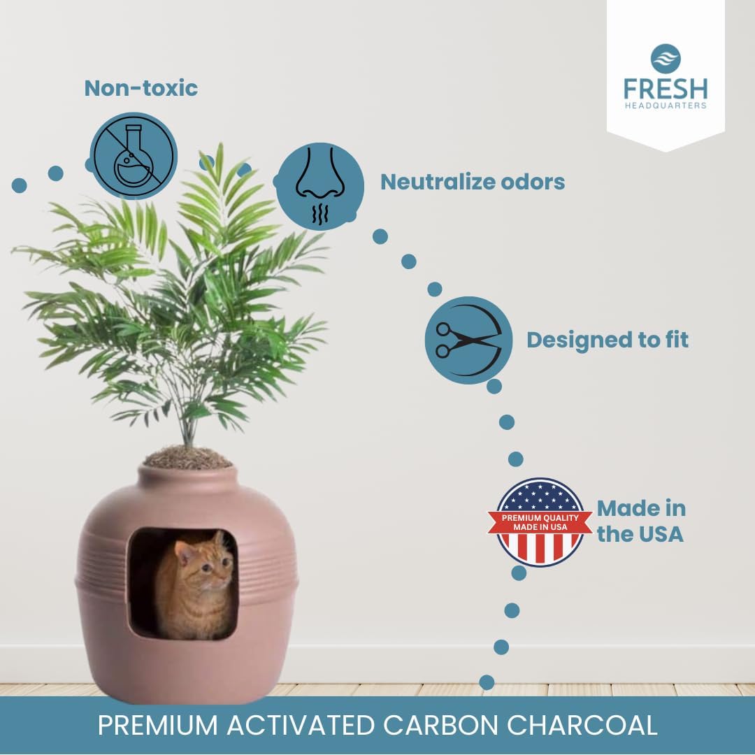 Fresh Headquarters 4-Pack Activated Carbon Filter for Cat Litter Box - Premium Pre-Cut Activated Charcoal Filters Replacement for Hidden Cat Litter Planter - Superior Odor Absorber and Air Filtration
