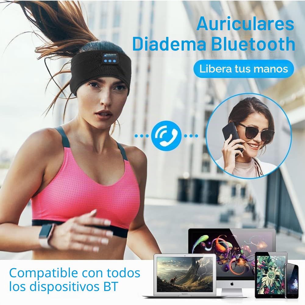 flintronic Auriculares para Dormir, Diadema Deportiva para Dormir 5.4, Antifaz para Dormir Auriculares Bluetooth, para Deportes, Musica, Correr, Viajar(Negro)