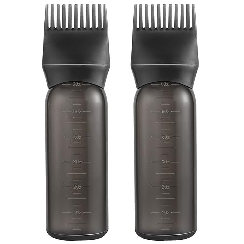 Paquete de 2 botellas aplicadoras de peine de raíz, aplicador de aceite de 6 onzas para teñir el cabello, cepillo aplicador de botella de aceite de